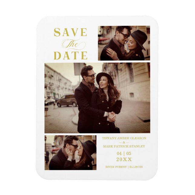 Fotografier Bröllop med gyllene effekter Modern 3- Magnet (Vertikal)