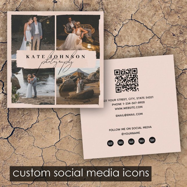 Fotografier för  Rosa av Modern Script-pensel Fyrkantigt Visitkort (Modern Script Brush Blush Pink Photos Photographer Square Business Card)