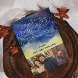 Fotografier för vattenfärg och kalligrafi, blå 2-A Julkort