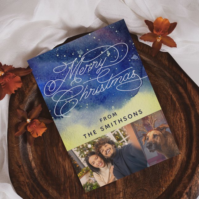 Fotografier för vattenfärg och kalligrafi, blå 2-A Julkort (Skapare uppladdad)