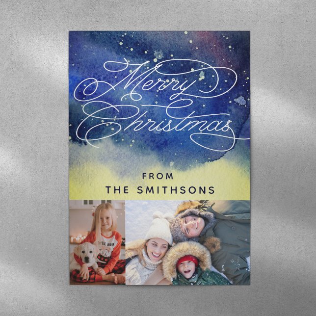 Fotografier med vattentorfärg och typografi med bl julkort (Skapare uppladdad)