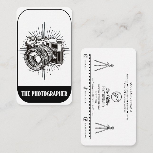 Fotografiet Black DSLR Tarot Photography Visitkort (Fram/baksida)