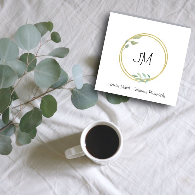 Fotografiet Bröllop Stil Monogram Guld Ram Fyrkantigt Visitkort (Skapare uppladdad)