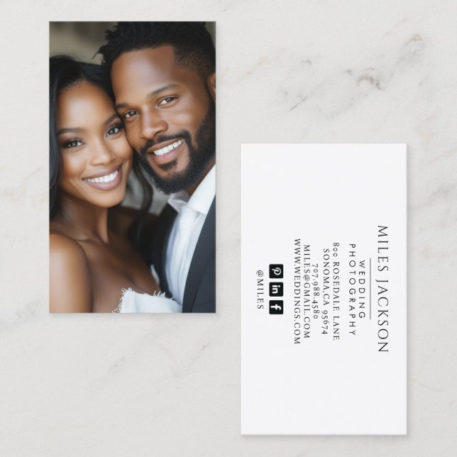 Fotografiet Modern Bride Groom Photo Bröllop Visitkort (Fram/baksida)