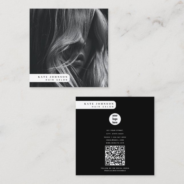Fotografiet Modern Business Logotyp Hair Salon Pho Fyrkantigt Visitkort (Fram/baksida)
