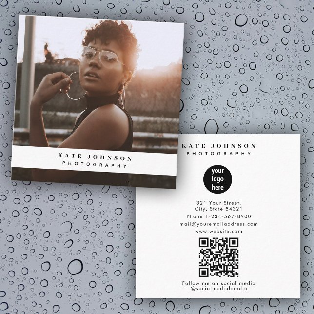 Fotografiet Modern Business Logotyp Photo QR-kod Fyrkantigt Visitkort (Modern Business Logo Photographer Photo QR Code Square Business Card)