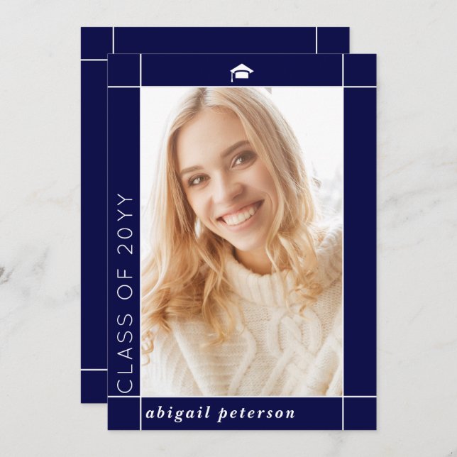 Fotografiet Modern navy blue Class of 2025 student Meddelande (Fram/baksida)