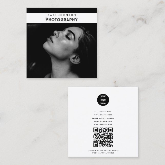 Fotografiet Modern Simple Business Logotyp Photo Fyrkantigt Visitkort (Fram/baksida)