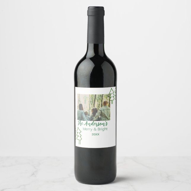 Fotografiet namn grönt Julgran Vinflaska Etikett (Framsida)
