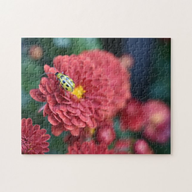 Fotografifilm med rött blommor, Beetle Insekt Kryp Pussel (Horisontell)