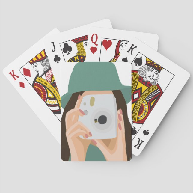 Fotografiflicka Illustrated med Mörk Hair Casinokort (Baksidan)