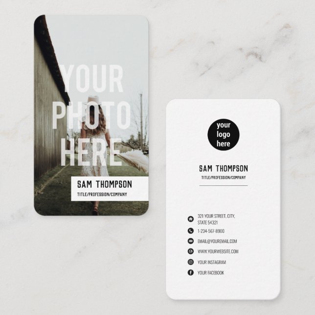 Fotografifoto och Logotyp Social-medieikoner Visitkort (Fram/baksida)