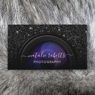 Fotografifotografi av kameran Chic Black Glitter Visitkort