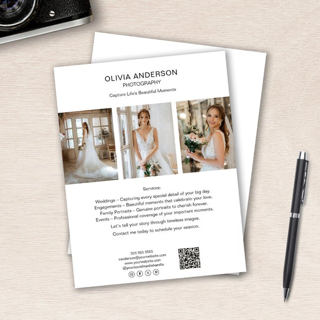 Fotografifotot QR Social Media White Business Reklamblad (Photographer Photo QR Social Media White Business Flyer)