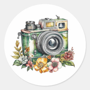 Fotografigrafik och offert Kamera för Vintage Runt Klistermärke
