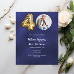 Fotografiinbjudan till marint blått guld 40-årsdag<br><div class="desc">En modern,  minimalistisk fotoinbjudan för en 40-årsdag party. En marin blå,  ojämn färgad bakgrund. Anpassa och lägg till information om foto och party. 1 lakan = 1 inbjudan tryckt kant till kant.</div>