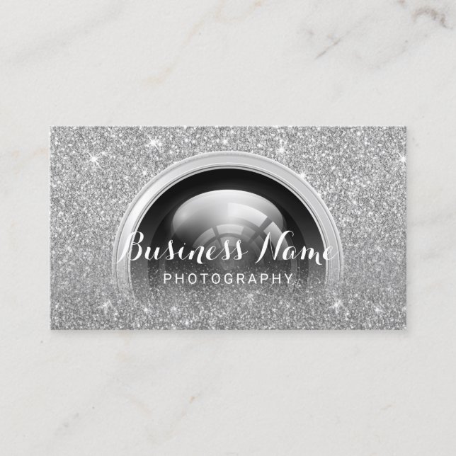 Fotografikamera med foto Silver Glitter Visitkort (Framsida)
