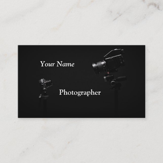 Fotografikamera, svart och vit visitkort (Framsida)