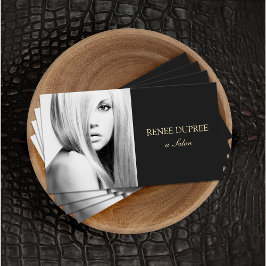 Fotografikort för elegant Modern Black Salon Photo Visitkort