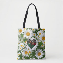 Fotografimall för blommigten Boho white daisys Tygkasse