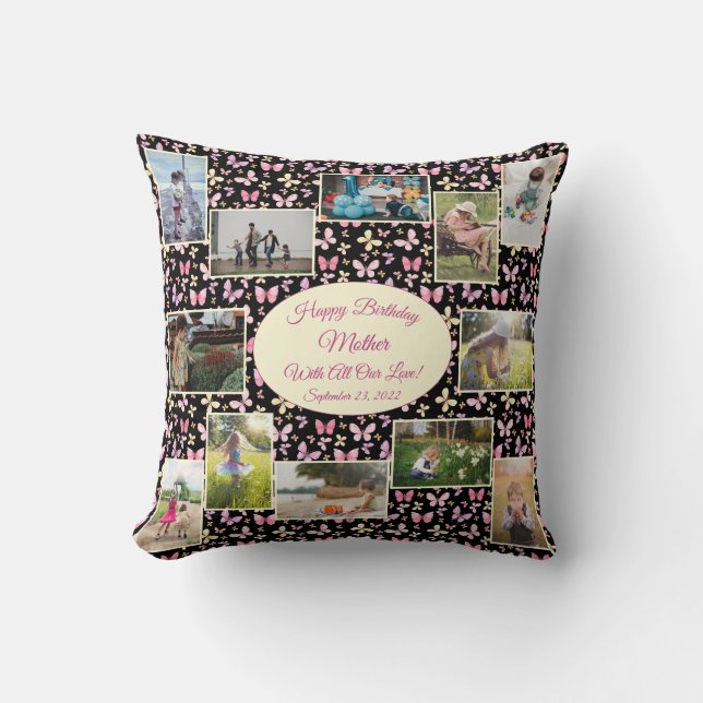 Fotografimall för fotokollage för familjen Grattis Kudde (Framsida)