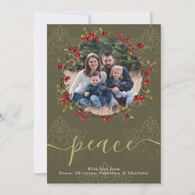 Fotografimall för krans av julklapp Holly Berry Julkort (Framsida)