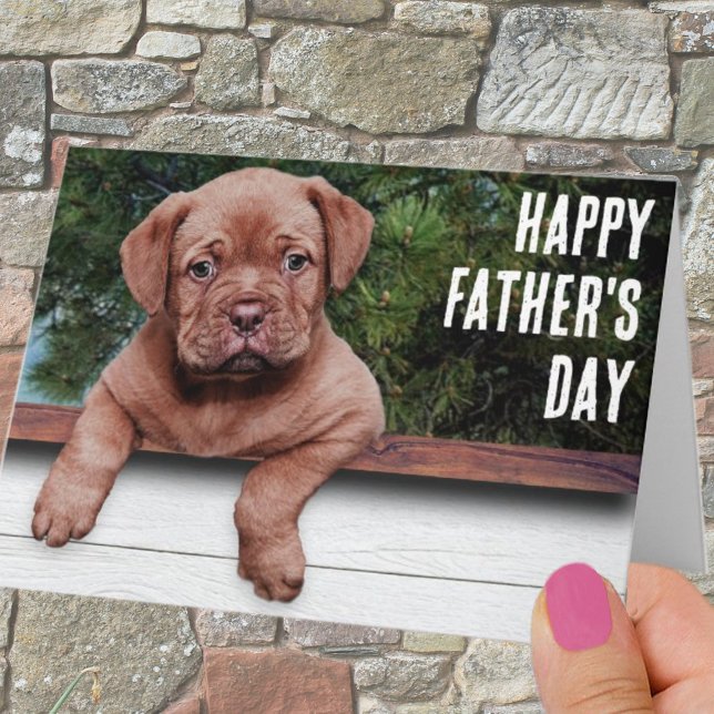 Fotografimall för lycklig Fars dag Cute Brown Pupp Kort (Skapare uppladdad)