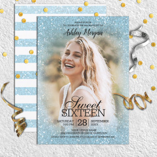 Fotografimall Himlar Blue Glitter, Söt 16 Party Inbjudningar
