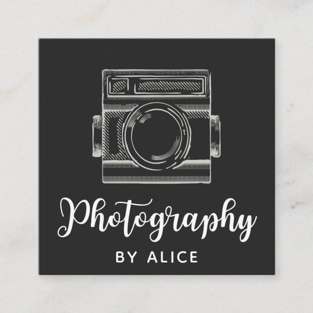 Fotografimedia Modern Script Calligraphy Social Me Fyrkantigt Visitkort (Framsida)