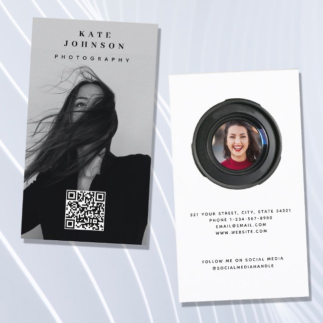 Fotografiminimalistisk Modern Social Media QR-kod Visitkort (Skapare uppladdad)