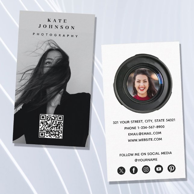 Fotografiminimalistisk Modern Social Media QR-kod Visitkort (Photography Minimalist Modern Social Media QR Code Business Card)