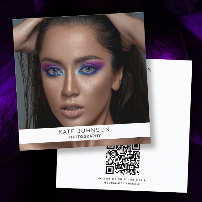 Fotografimodern fotot QR-kodfotograf Fyrkantigt Visitkort (Photography Modern Photo QR Code Photographer Square Business Card)