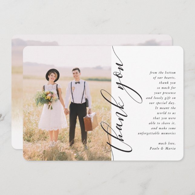 Fotografimodern kalligrafi för foto från TACK bröl Inbjudningar (Fram/baksida)