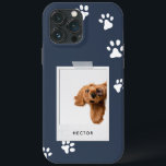 Fotografiobjekt av typen husdjur, modern marinblå<br><div class="desc">Trendigets vintage återställer fototypografi av modern telefonfodral för enkel snyggt. Med tass avtryck för att fira din vän till håriget.färg kan bytas ut mot marinblå bakgrund.</div>