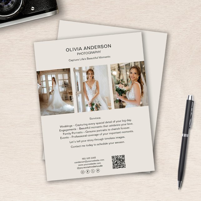 Fotografisk Anpassningsbar Foto QR Social Media Bu Reklamblad (Photographer Custom Photo QR Social Media Business Flyer)