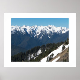 Fotografisk bild av Olympiska bergen täckta av snö Poster