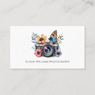 Fotografisk Blommigt - kamera - vattenfärg Visitkort
