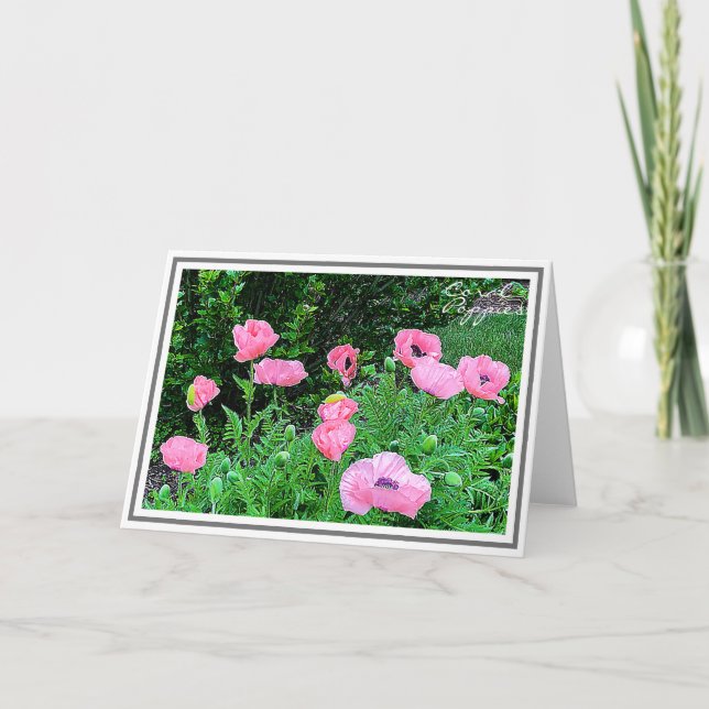 Fotografisk Elva Coral Färgad Poppies i Garden Kort (Framsida)