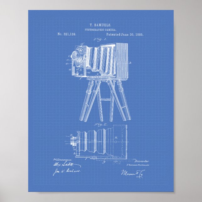 Fotografisk kamera 1885 Patent Art - Blåkopia Poster (Framsidan)