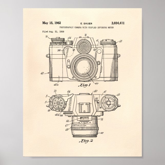 Fotografisk kamera 1959 Patent Art - Gamla peper Poster (Framsidan)