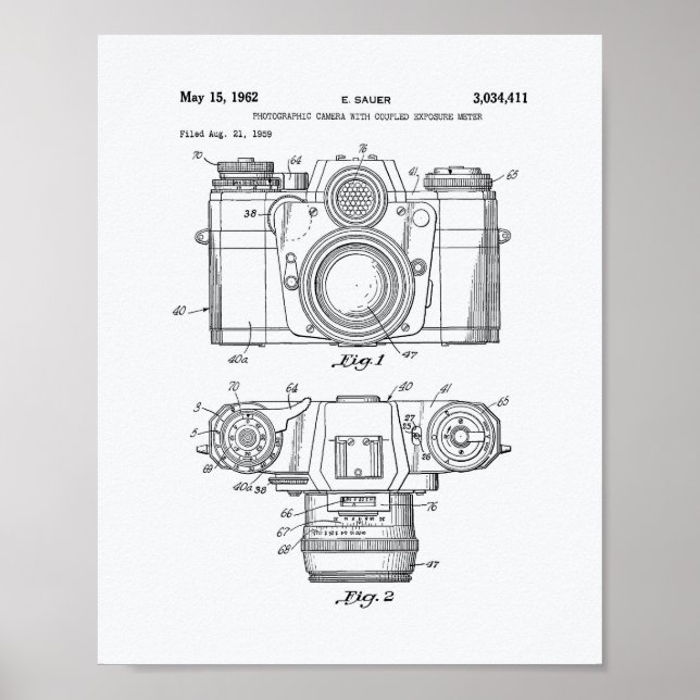 Fotografisk kamera 1959 Patent Art - vit Papper Poster (Framsidan)