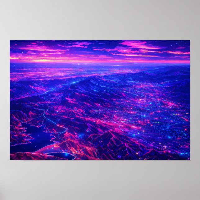 Fotografisk Landskaps Neon Konst Redigerad  Poster (Framsidan)