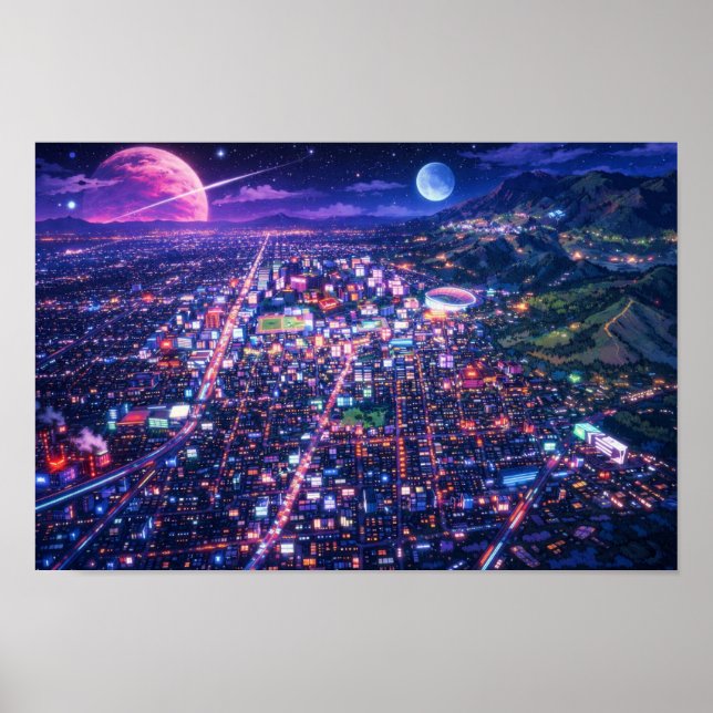 Fotografisk Landskaps Neonkonst Redigerad  Poster (Framsidan)