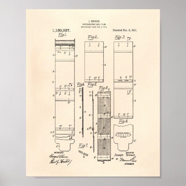 Fotografisk rullfilm 1915 Patent Art Old Peper Poster (Framsidan)