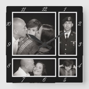 Fotografiska modern familjdekor för Collage fyra Fyrkantig Klocka