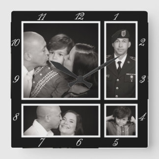Fotografiska modern familjdekor för Collage fyra Fyrkantig Klocka
