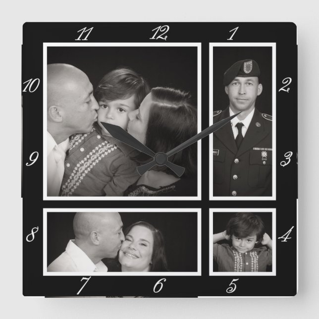 Fotografiska modern familjdekor för Collage fyra Fyrkantig Klocka (Framsida)
