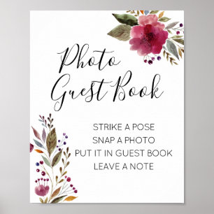 Fotografiskylt över vattenfärgsfärg Blommigt Bok B Poster