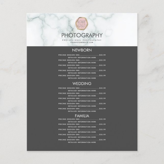 Fotografiverksamhet Din logotyp Grå Marmor Meny (Framsida)