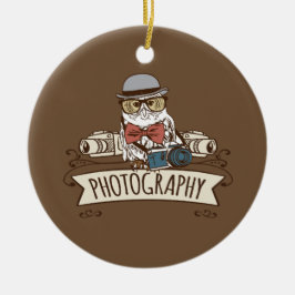 Fotografuggla med kameran julgransprydnad keramik